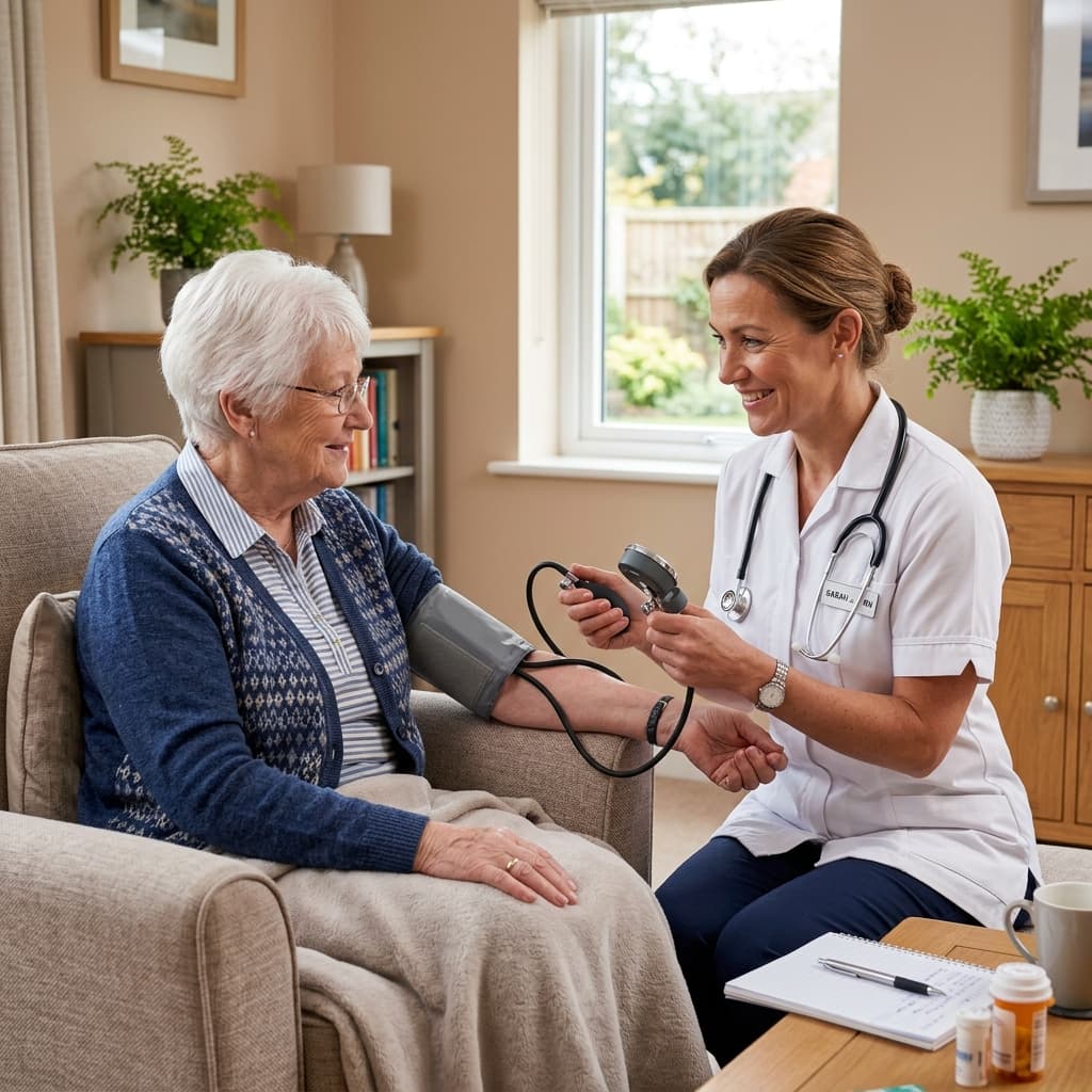 Nurse providing home healthcare to an elderly patient